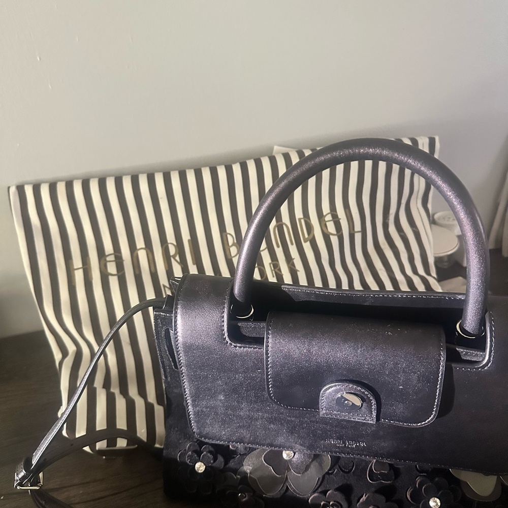 Henri Bendel Black Floral Satchel